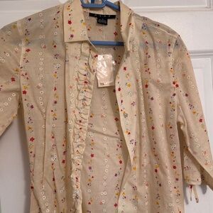 Flower print slightly see-through button-up short shirt